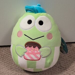 Sanrio Squishmallow Green and Blue Kerroppi Plush with Cupcake NWT